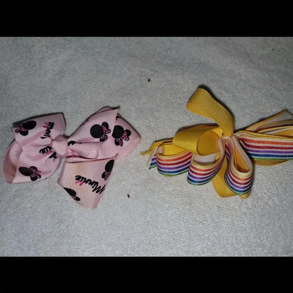 Set of 2 Handmade Grosgrain Ribbon Hair Bows Pink & Multicolor‎
